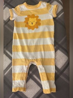Hanna Andersson Yellow & White Striped Lion Romper